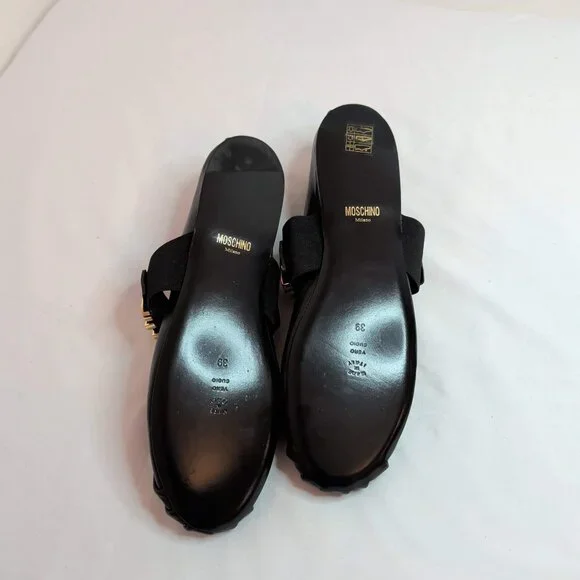 Moschino Couture Leather Ballet Flats With Gold Metal Letter Logo Sz 39 - Picture 4 of 10